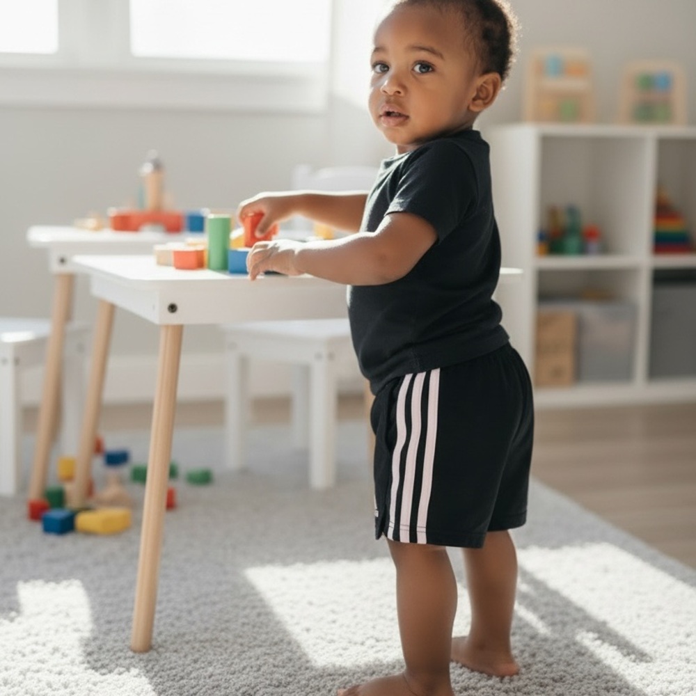 adida Kids Black Shorts with pink 3-Stripes